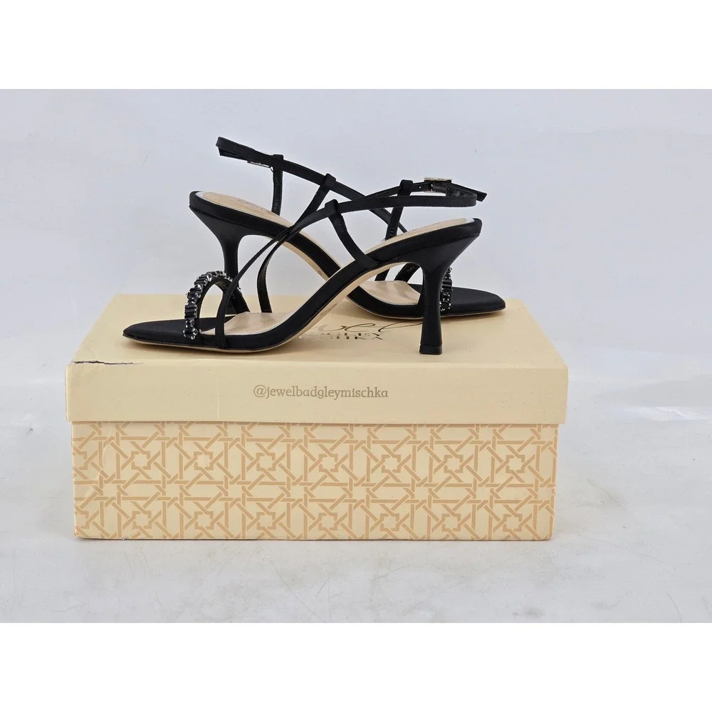 Jewel Badgley Mischka Alexis Sandals Womens 6 Black Satin Embellished NEW